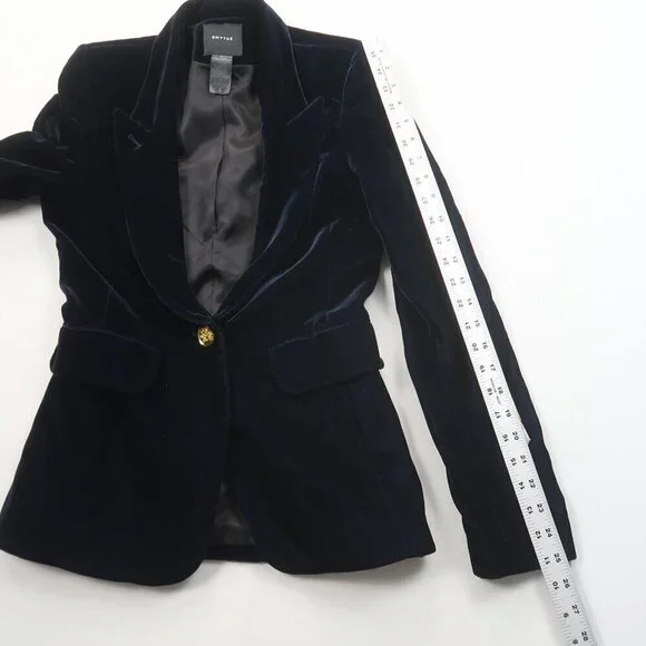 Smythe Velvet Peaked Lapel Blazer Navy Blue Size 2 - Picture 12 of 13